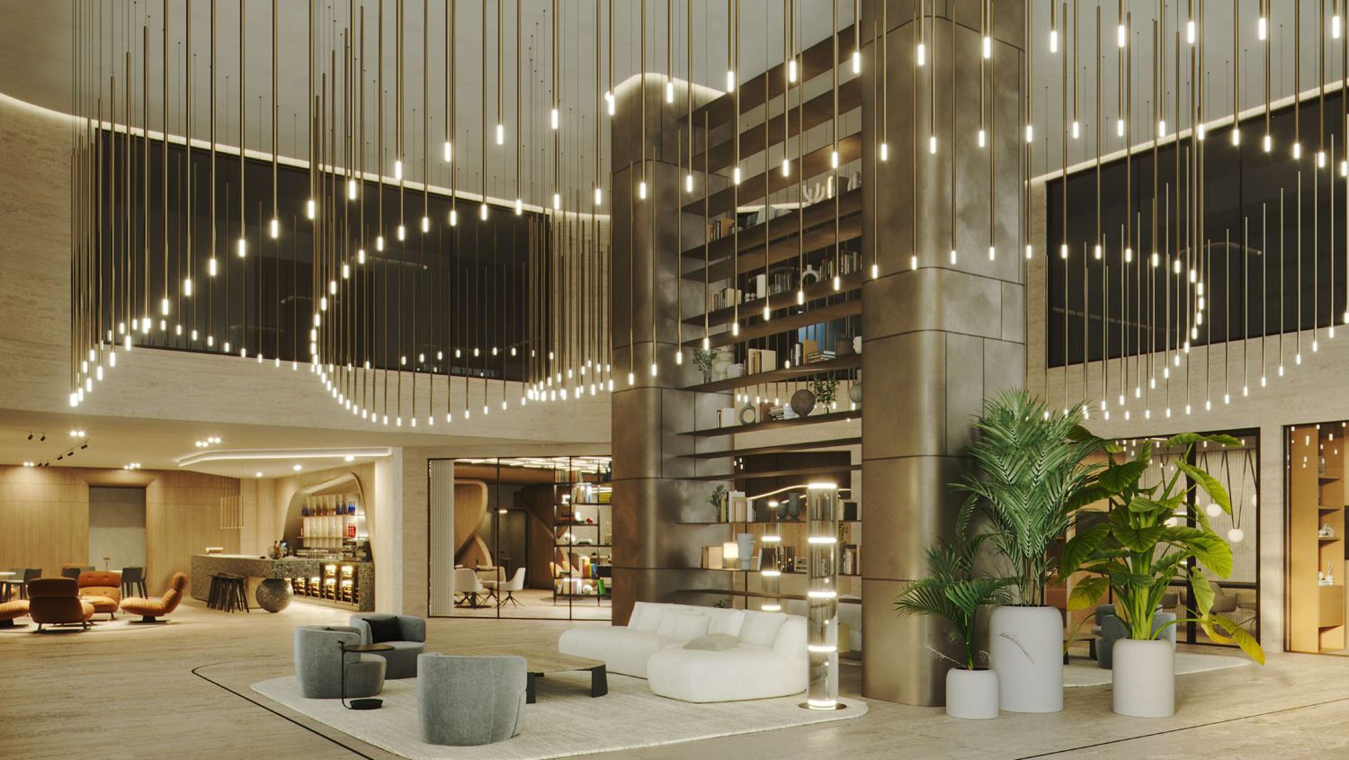 Double-height lobby lounge