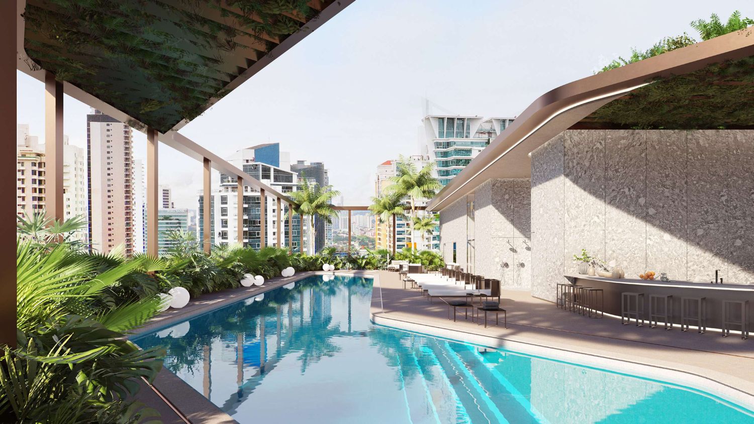 Rooftop pool with Panama City skyline